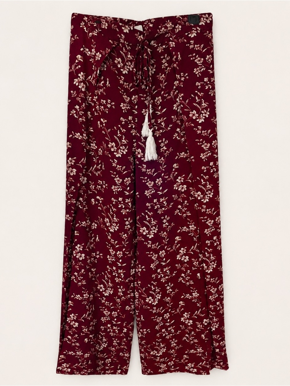 Women's Burgundy Floral Wide-Leg Jumpsuit Pants
